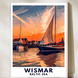 Hochwertiges Travelposter mit Wismar-Motiv in verschiedenen Größen von 13 x 18cm bis 60 x 90cm auf mattem FSC-zertifiziertem Premiumpapier. 