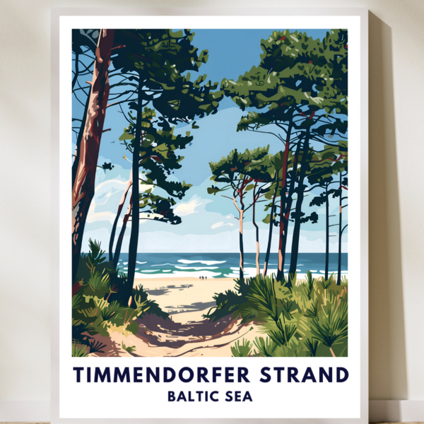 Hochwertiges Travelposter mit Timmendorfer Strand-Motiv in verschiedenen Größen von 15 x 20cm bis 60 x 90cm auf mattem FSC-zertifiziertem Premiumpapier. 
